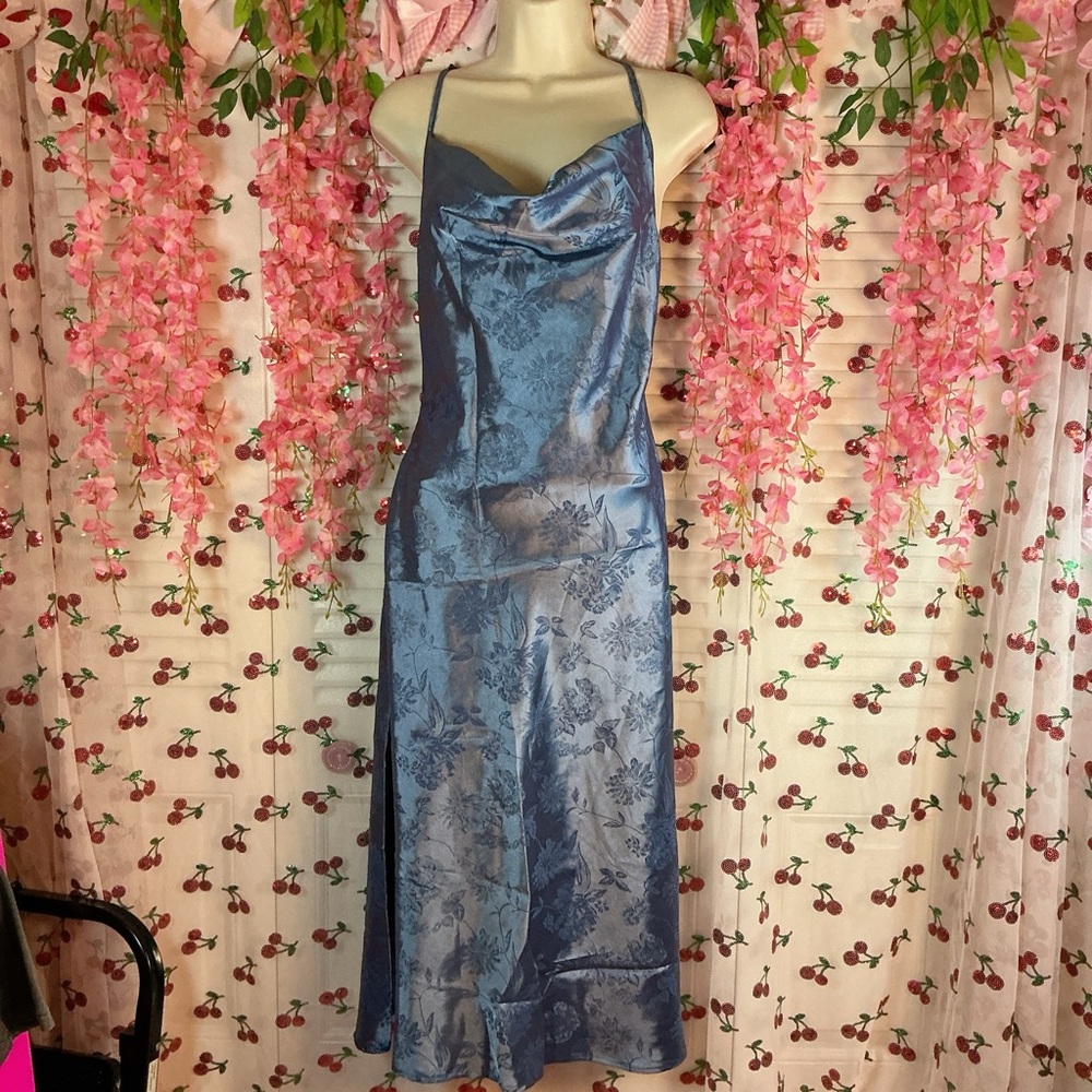 Blue floral print Y2k inspired dress by shein